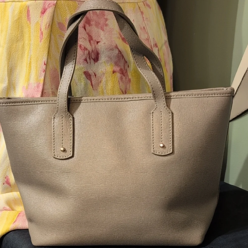 Furla Taupe Leather Tote Handbag Nice Purse 13 x 8 Stylish Club Career - Picture 4 of 16